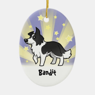 Adorno De Cerámica Poco border collie de la estrella (añada su nombr