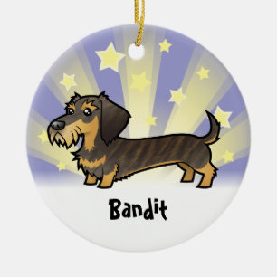 Adorno De Cerámica Poco Dachshund de la estrella (wirehair)
