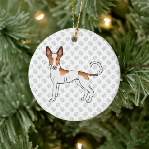 Adorno De Cerámica Podenco Ibicenco Blanco Y Rojo De Pelo Liso Perro