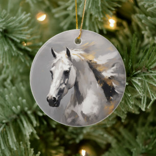 Adorno De Cerámica Poderoso retrato de caballo blanco con efecto óleo
