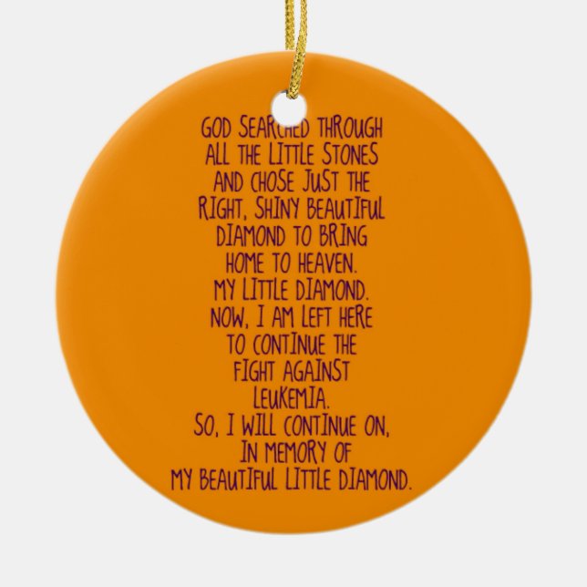Adorno De Cerámica Poema conmemorativo de la leucemia (Frente)