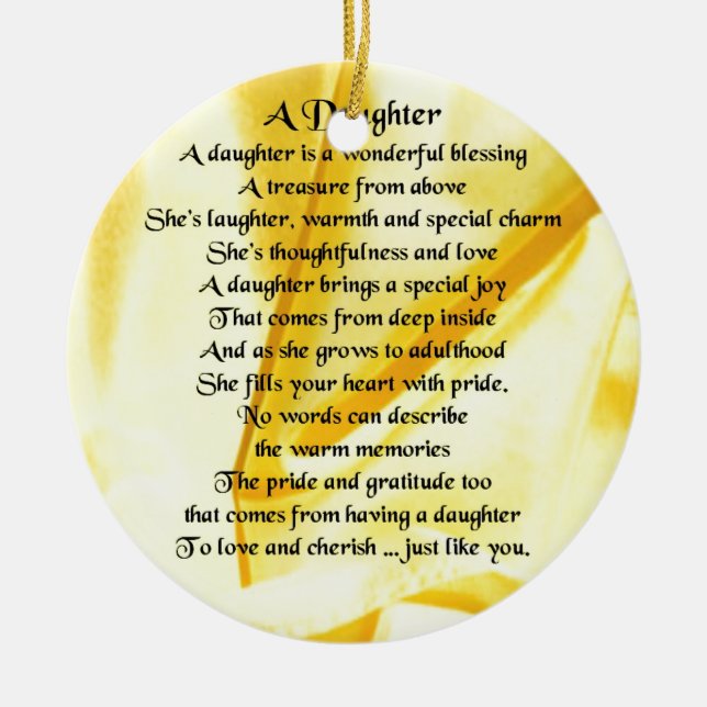 Adorno De Cerámica Poema de la hija - seda amarilla (Frente)