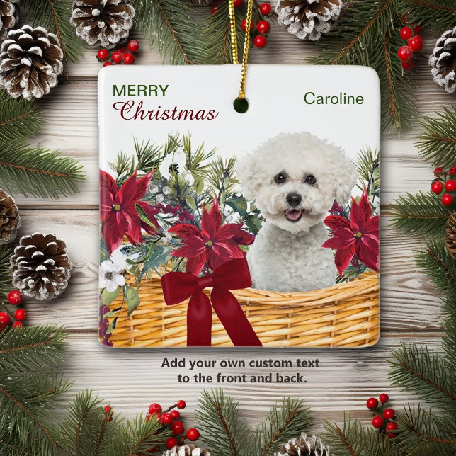 Adorno De Cerámica Poinsettia Bichon Frise Christmas Basket Ornament (Subido por el creador)