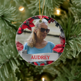 Adorno De Cerámica Poinsettia Christmas Wreath ANY Photo Tree