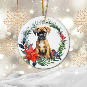 Adorno De Cerámica Poinsettia de la acuarela del cachorro adorable