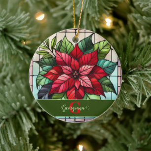 Adorno De Cerámica Poinsettia de vidrio templado personalizado