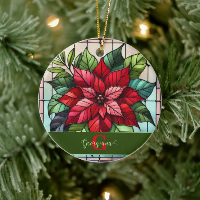Adorno De Cerámica Poinsettia de vidrio templado personalizado (Árbol)