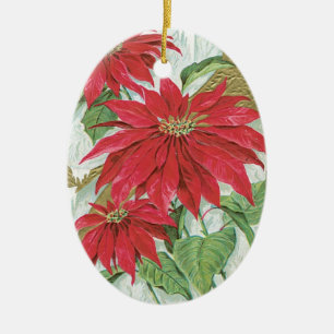 Adorno De Cerámica Poinsettia del óvalo del vintage