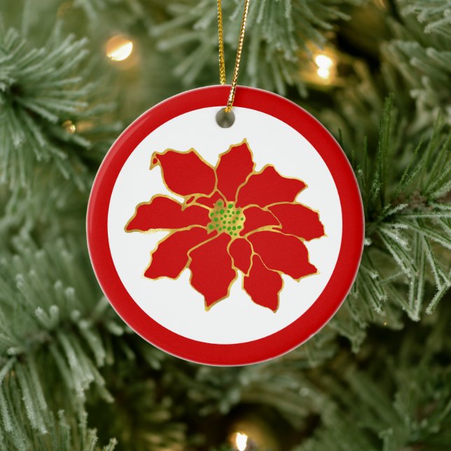 Adorno De Cerámica Poinsettia dorada roja (Árbol)