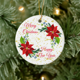 Adorno De Cerámica Poinsettia Floral Bouquet, Feliz Navidad