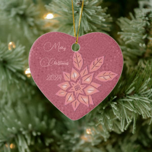 Adorno De Cerámica Poinsettia Gradiente de Paja Rosa y Melocotón