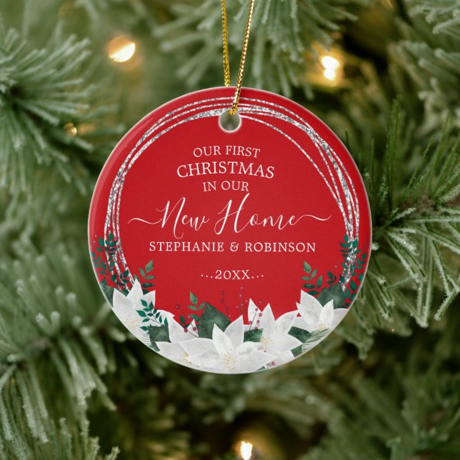 Adorno De Cerámica Poinsettia Nuestra Primera Navidad En Nuestro Nuev (Árbol)
