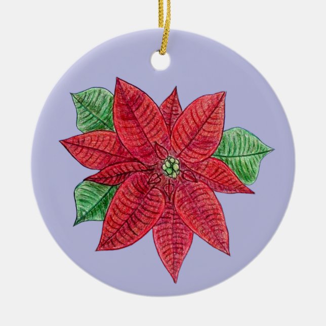 Adorno De Cerámica Poinsettia Ornament - Lavender Background (Frente)