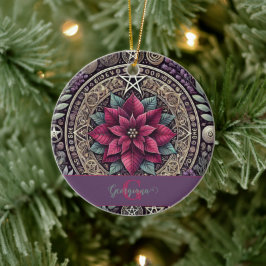 Adorno De Cerámica Poinsettia personalizada Pentagram Mandala