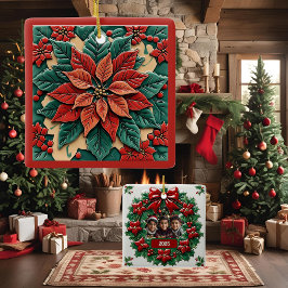 Adorno De Cerámica Poinsettia sobre el Personalizable de los Navidade