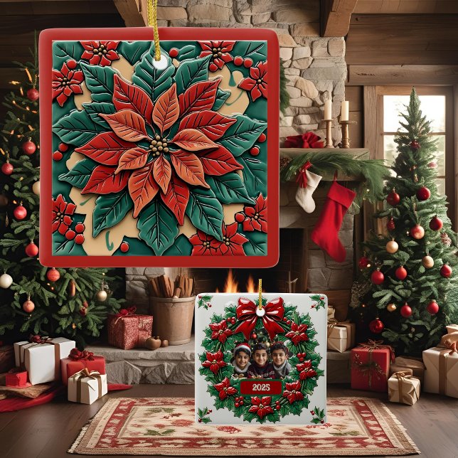 Adorno De Cerámica Poinsettia sobre el Personalizable de los Navidade (Subido por el creador)