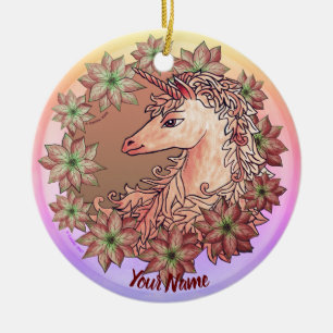 Adorno De Cerámica Poinsettia Unicornio