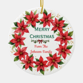 Adorno De Cerámica Poinsettia Wreath Family Christmas Ornament