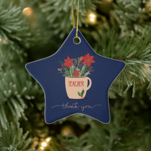 Adorno De Cerámica Poinsettias de agradecimiento a maestros en Navida