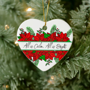 Adorno De Cerámica Poinsettias dibujadas a mano Personalizadas