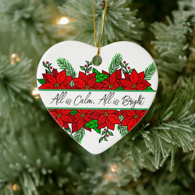 Adorno De Cerámica Poinsettias dibujadas a mano Personalizadas (Árbol)