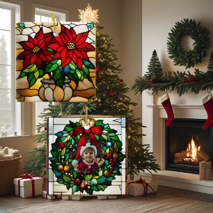 Adorno De Cerámica Poinsettias Plantadas Vidrio Rojizo Falso