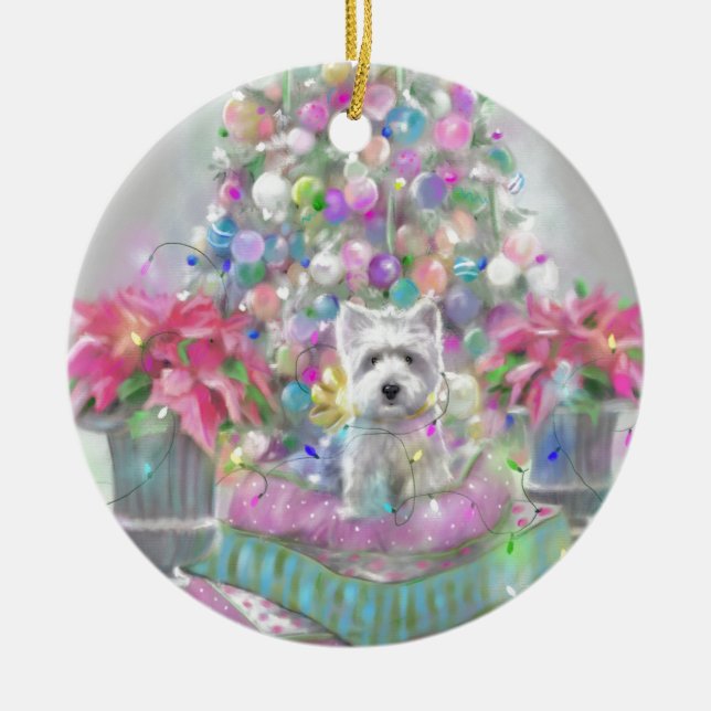 Adorno De Cerámica Poinsettias rosados (Frente)