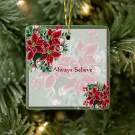 Adorno De Cerámica Poinsettias y acebo brillantes personalizados de N