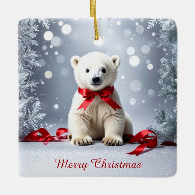 Adorno De Cerámica Polar Bear Christmas Holiday Ornament (Anverso)