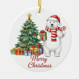 Adorno De Cerámica Polar Bear Merry Christmas Ornament - Personalized