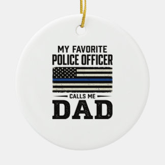 Adorno De Cerámica Police Officer Dad Vintage Flag Shirt Design_1