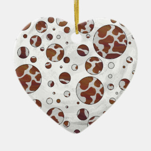 Adorno De Cerámica Polka Dot Cow impresión en blanco y marrón