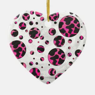 Adorno De Cerámica Polka Dot Cow Pink y Black Print