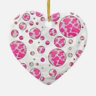 Adorno De Cerámica Polka Dot Cow rosa y blanco