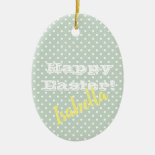 Adorno De Cerámica Polka Verde Vintage personalizableDot Feliz Pascua