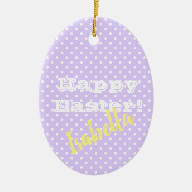 Adorno De Cerámica PolkaDot violeta personalizada HappyEaster (Frente)