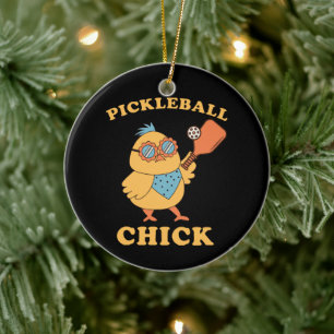 Adorno De Cerámica Pollita de Pickleball - retro