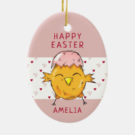 Adorno De Cerámica Pollito de Pascua Lindo con Corazón de Cáscara de
