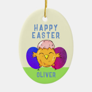 Adorno De Cerámica Pollito de Pascua lindo y huevos Feliz Pascua