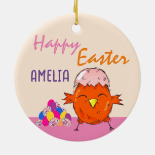 Adorno De Cerámica Pollito lindo con huevos de Pascua Feliz Pascua