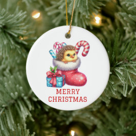 Adorno De Cerámica Pollito Lindo con Pelo de Erizo Navidad