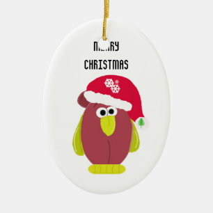 Adorno De Cerámica Pollo de dibujos animados con sombrero de Santa