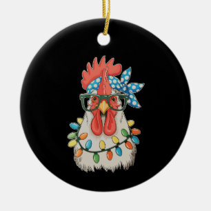 Adorno De Cerámica Pollo de Navidad Luces de Navidad Granjero Granja 
