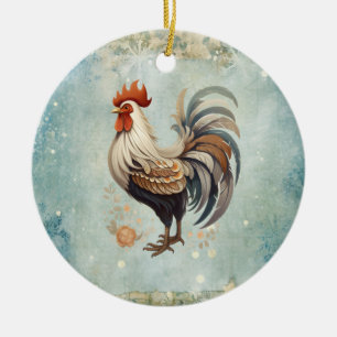 Adorno De Cerámica Pollo de Navidad vintage campestre