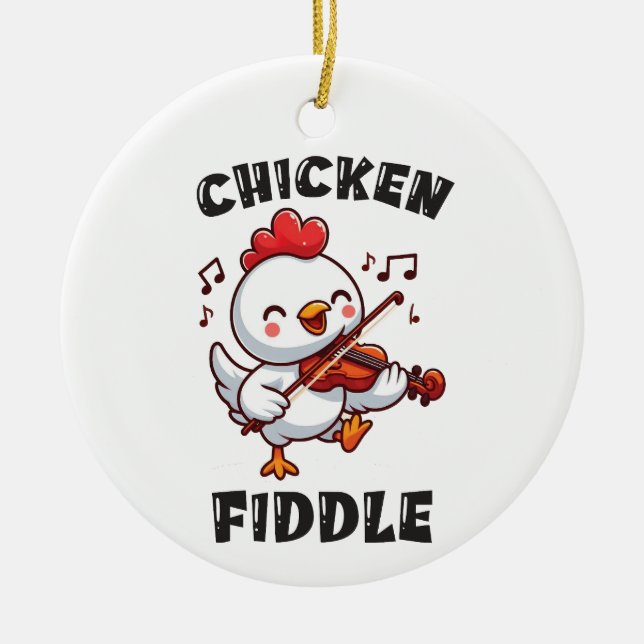 Adorno De Cerámica Pollo Jugando Un Violín De Piddle (Frente)