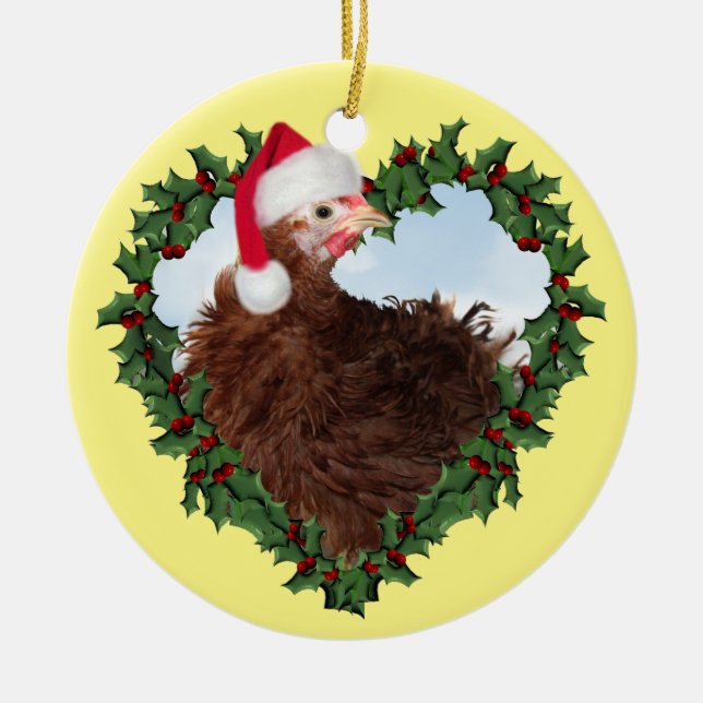 Adorno De Cerámica Pollo navidad * Frizzle Pollo Cerámico Orname (Frente)