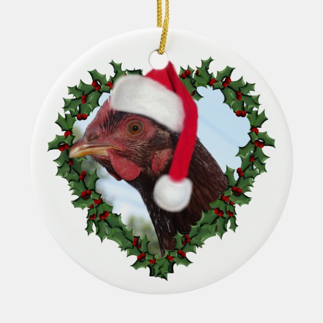 Adorno De Cerámica Pollo navidad * Rojo de Rhode Island (Frente)