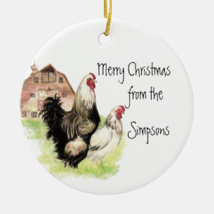 Adorno De Cerámica Pollo Rooster Hen Granja Animal Watercolor Art
