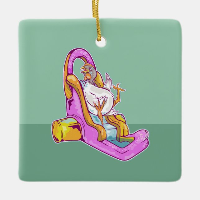 Adorno De Cerámica Pollo sobre una diapositiva (Anverso)