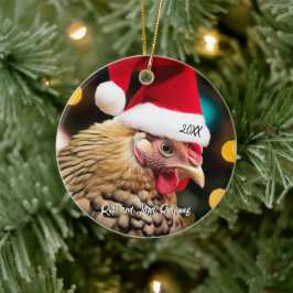 Adorno De Cerámica Pollo Wyandotte con Navidades de Santa Hat